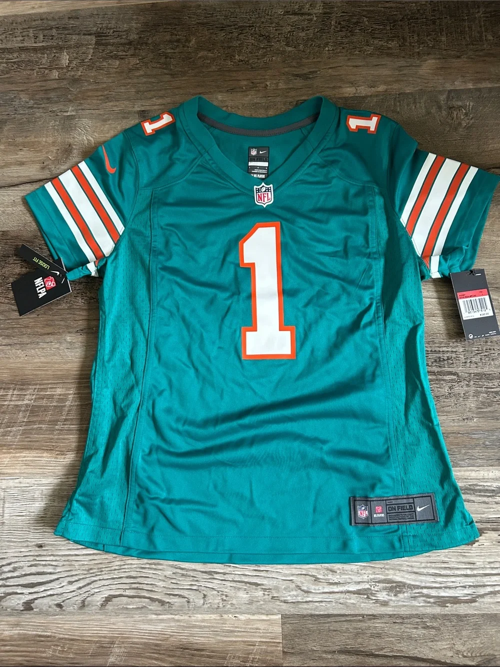 NWT Nike Teal Miami dolphins Women's #1 Football Jersey L